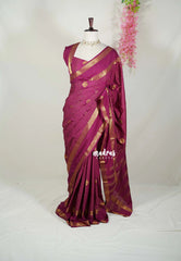 Mulberry Purple-Rettapet - Avantika - Semi Mysore Silk Saree with Checks Weaving Rettapet Border - Perfect for Pooja Functions