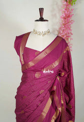 Mulberry Purple-Rettapet - Avantika - Semi Mysore Silk Saree with Checks Weaving Rettapet Border - Perfect for Pooja Functions