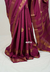 Mulberry Purple-Rettapet - Avantika - Semi Mysore Silk Saree with Checks Weaving Rettapet Border - Perfect for Pooja Functions