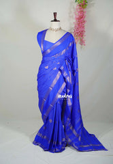 Bright Royal Blue-Rettapet - Avantika - Semi Mysore Silk Saree with Checks Weaving Rettapet Border - Perfect for Pooja Functions
