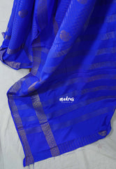 Bright Royal Blue-Rettapet - Avantika - Semi Mysore Silk Saree with Checks Weaving Rettapet Border - Perfect for Pooja Functions