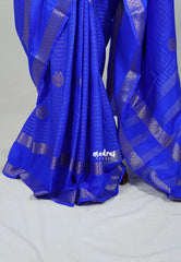 Bright Royal Blue-Rettapet - Avantika - Semi Mysore Silk Saree with Checks Weaving Rettapet Border - Perfect for Pooja Functions