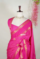 Queen's Pink-Rettapet - Avantika - Semi Mysore Silk Saree with Checks Weaving Rettapet Border - Perfect for Pooja Functions