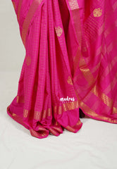 Queen's Pink-Rettapet - Avantika - Semi Mysore Silk Saree with Checks Weaving Rettapet Border - Perfect for Pooja Functions