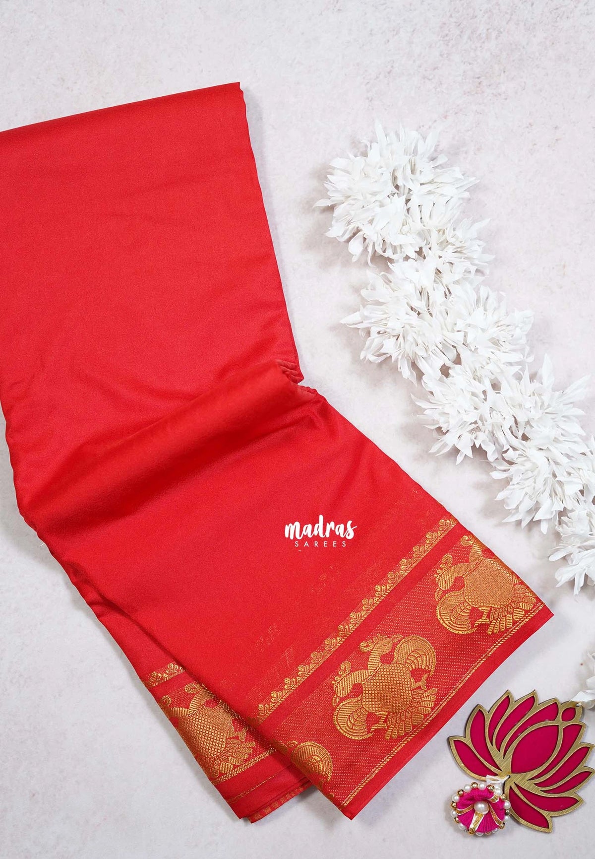 Spicy Red - Avantika - Semi Mysore Silk Saree with Gandaberunda Border - Perfect for Small Functions