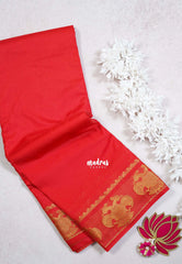 Spicy Red - Avantika - Semi Mysore Silk Saree with Gandaberunda Border - Perfect for Small Functions