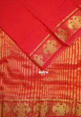 Spicy Red - Avantika - Semi Mysore Silk Saree with Gandaberunda Border - Perfect for Small Functions