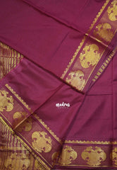 Wine Maroon - Avantika - Semi Mysore Silk Saree with Gandaberunda Border - Perfect for Small Functions