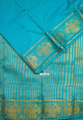 Teal Blue - Avantika - Semi Mysore Silk Saree with Gandaberunda Border - Perfect for Small Functions