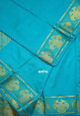 Teal Blue - Avantika - Semi Mysore Silk Saree with Gandaberunda Border - Perfect for Small Functions