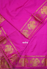 Fuchsia Pink - Avantika - Semi Mysore Silk Saree with Gandaberunda Border - Perfect for Small Functions