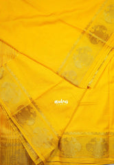 Canary Yellow - Avantika - Semi Mysore Silk Saree with Gandaberunda Border - Perfect for Small Functions