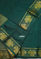 Bottle Green - Avantika - Semi Mysore Silk Saree with Gandaberunda Border - Perfect for Small Functions