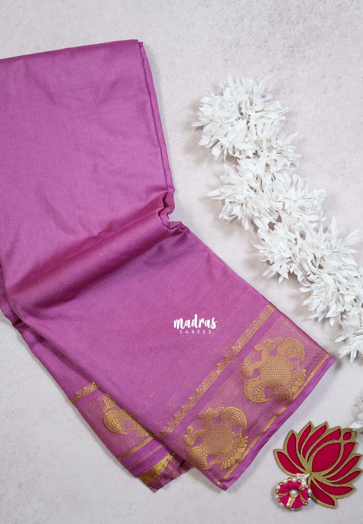Lavender Pink - Avantika - Semi Mysore Silk Saree with Gandaberunda Border - Perfect for Small Functions