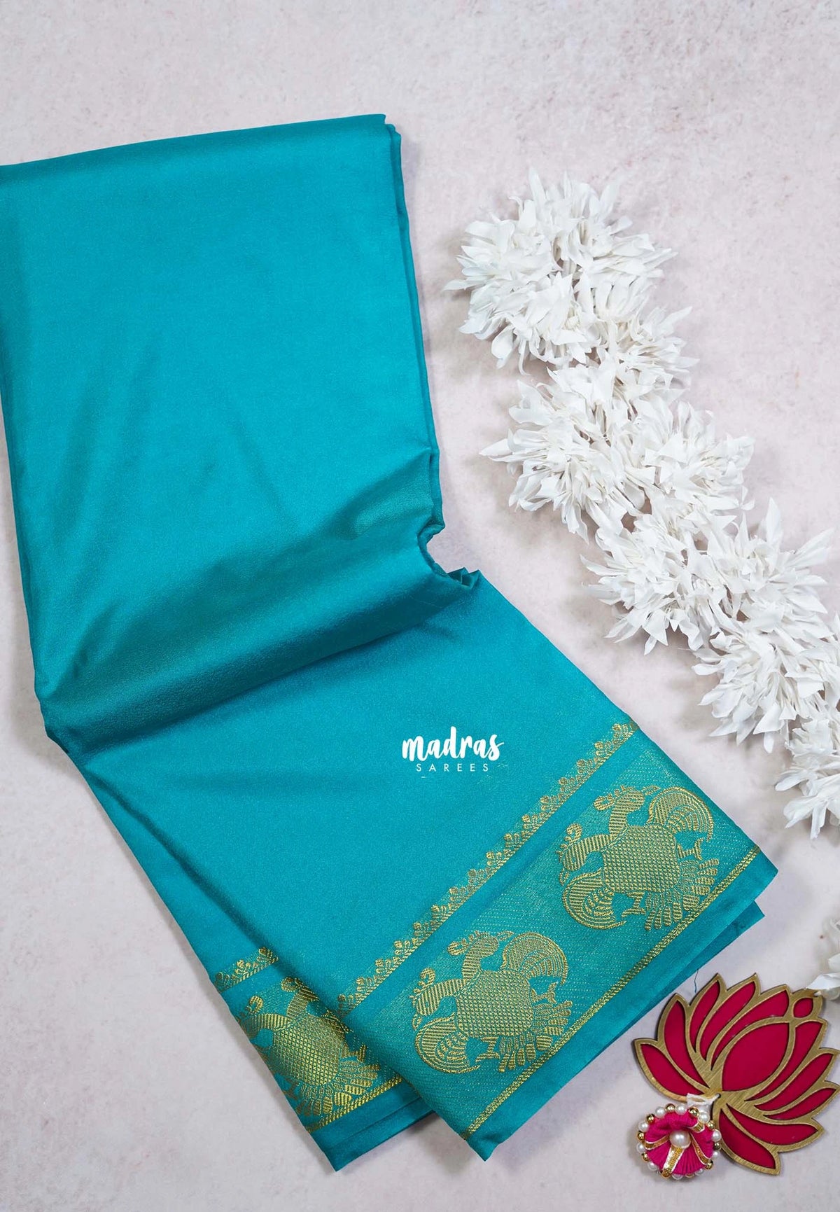 Teal Blue - Avantika - Semi Mysore Silk Saree with Gandaberunda Border - Perfect for Small Functions