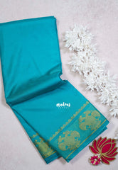 Teal Blue - Avantika - Semi Mysore Silk Saree with Gandaberunda Border - Perfect for Small Functions