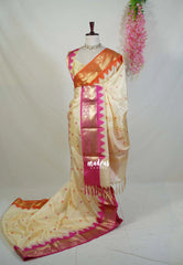 Creamy Ivory Beige - Avantika - Semi Mysore silk with Ganga Jamuna Border wiith Buttas - Perfect for Festival Wear
