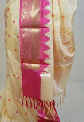 Creamy Ivory Beige - Avantika - Semi Mysore silk with Ganga Jamuna Border wiith Buttas - Perfect for Festival Wear