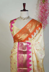 Creamy Ivory Beige - Avantika - Semi Mysore silk with Ganga Jamuna Border wiith Buttas - Perfect for Festival Wear