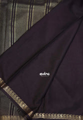 Dark Chocolate Brown with Leaf - Avantika - Semi Mysore Silk Saree with Small Mango and Leaf Border - Perfect for Small Functions