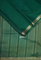 Emerald Green with Leaf - Avantika - Semi Mysore Silk Saree with Small Mango and Leaf Border - Perfect for Small Functions