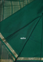 Emerald Green with Leaf - Avantika - Semi Mysore Silk Saree with Small Mango and Leaf Border - Perfect for Small Functions