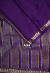 Royal Purple with Leaf - Avantika - Semi Mysore Silk Saree with Small Mango and Leaf Border - Perfect for Small Functions