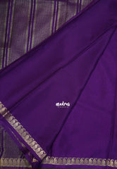 Royal Purple with Leaf - Avantika - Semi Mysore Silk Saree with Small Mango and Leaf Border - Perfect for Small Functions