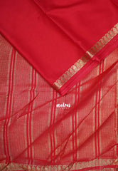 Tomato Red with Leaf - Avantika - Semi Mysore Silk Saree with Small Mango and Leaf Border - Perfect for Small Functions