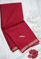 Reddish Maroon with Leaf - Avantika - Semi Mysore Silk Saree with Small Mango and Leaf Border - Perfect for Small Functions