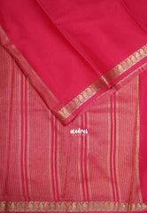 Peach Pink with Leaf - Avantika - Semi Mysore Silk Saree with Small Mango and Leaf Border - Perfect for Small Functions
