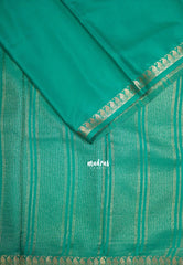 Aqua Green with Leaf - Avantika - Semi Mysore Silk Saree with Small Mango and Leaf Border - Perfect for Small Functions