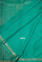 Aqua Green with Leaf - Avantika - Semi Mysore Silk Saree with Small Mango and Leaf Border - Perfect for Small Functions