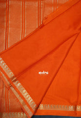 Sunset Orange with Leaf - Avantika - Semi Mysore Silk Saree with Small Mango and Leaf Border - Perfect for Small Functions
