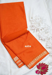 Sunset Orange with Leaf - Avantika - Semi Mysore Silk Saree with Small Mango and Leaf Border - Perfect for Small Functions