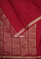 Reddish Maroon with Leaf - Avantika - Semi Mysore Silk Saree with Small Mango and Leaf Border - Perfect for Small Functions