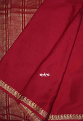 Reddish Maroon with Leaf - Avantika - Semi Mysore Silk Saree with Small Mango and Leaf Border - Perfect for Small Functions