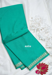 Aqua Green with Leaf - Avantika - Semi Mysore Silk Saree with Small Mango and Leaf Border - Perfect for Small Functions