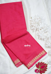 Peach Pink with Leaf - Avantika - Semi Mysore Silk Saree with Small Mango and Leaf Border - Perfect for Small Functions