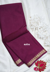 Mulberry Purple with Leaf - Avantika - Semi Mysore Silk Saree with Small Mango and Leaf Border - Perfect for Small Functions