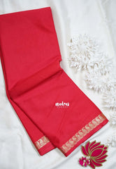 Tomato Red with Leaf - Avantika - Semi Mysore Silk Saree with Small Mango and Leaf Border - Perfect for Small Functions