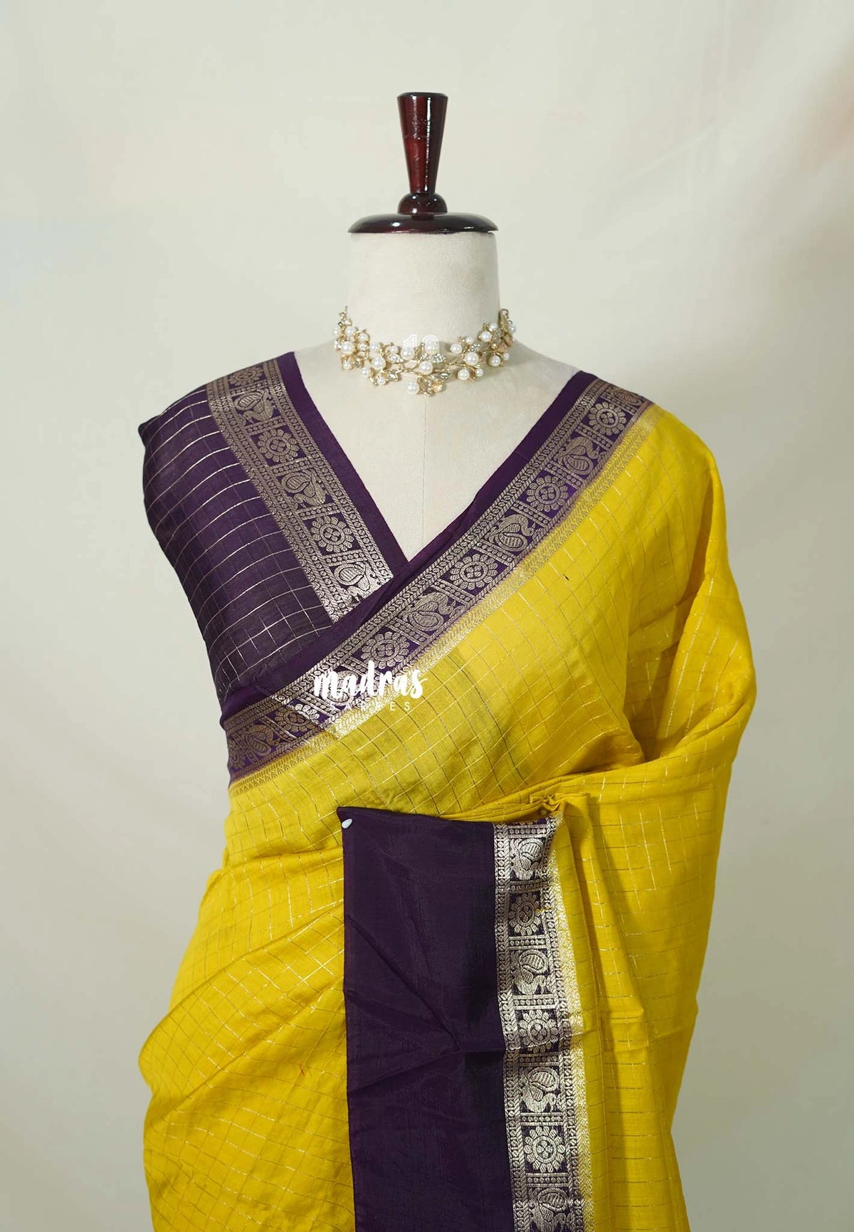 Lime Yellow - Avantika - Semi Mysore Silk Saree Checks with Skirt Border - Perfect for Wedding Functions