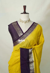 Lime Yellow - Avantika - Semi Mysore Silk Saree Checks with Skirt Border - Perfect for Wedding Functions