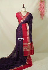 Jamun Purple - Avantika - Semi Mysore Silk Saree Checks with Skirt Border - Perfect for Wedding Functions
