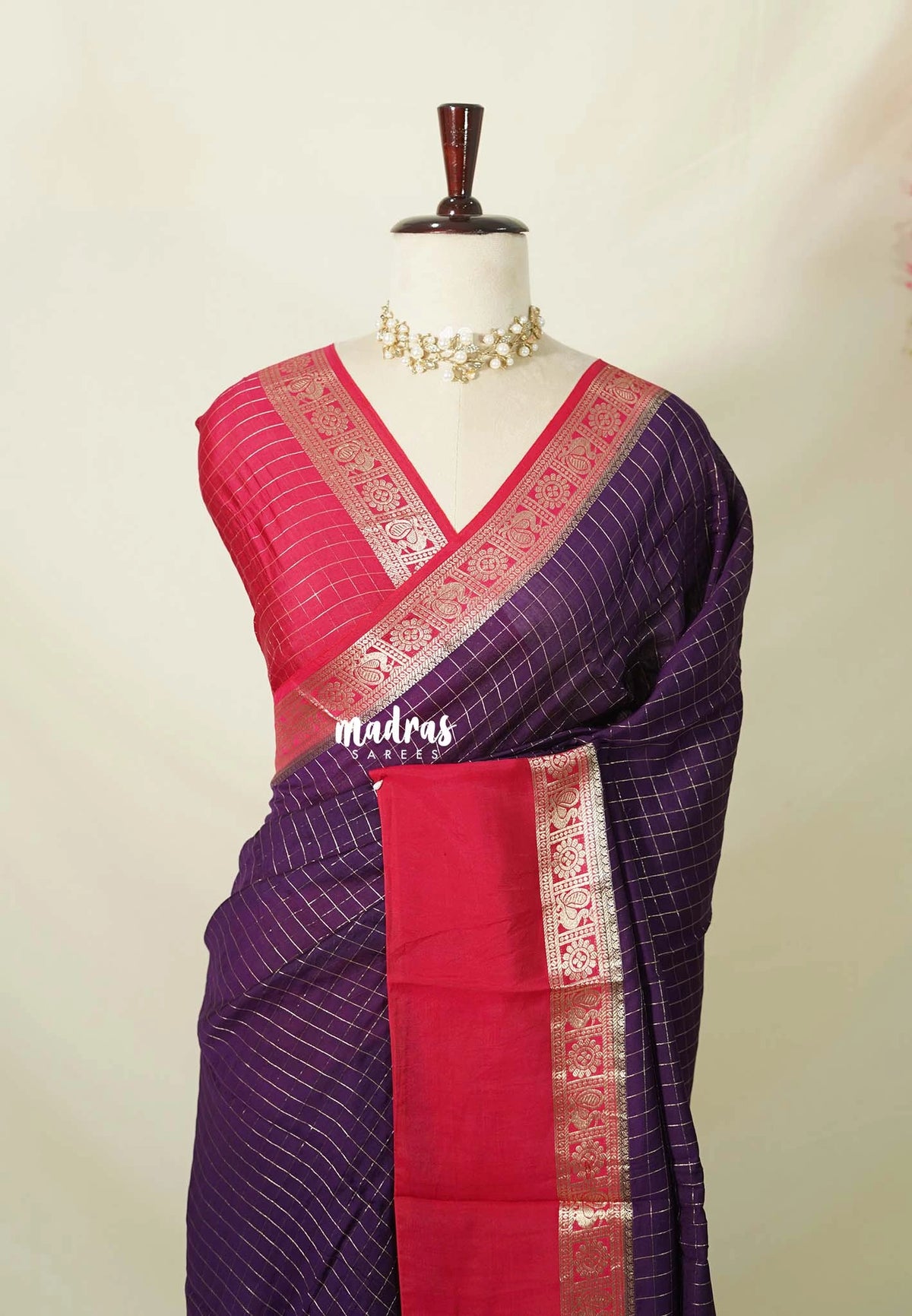 Jamun Purple - Avantika - Semi Mysore Silk Saree Checks with Skirt Border - Perfect for Wedding Functions