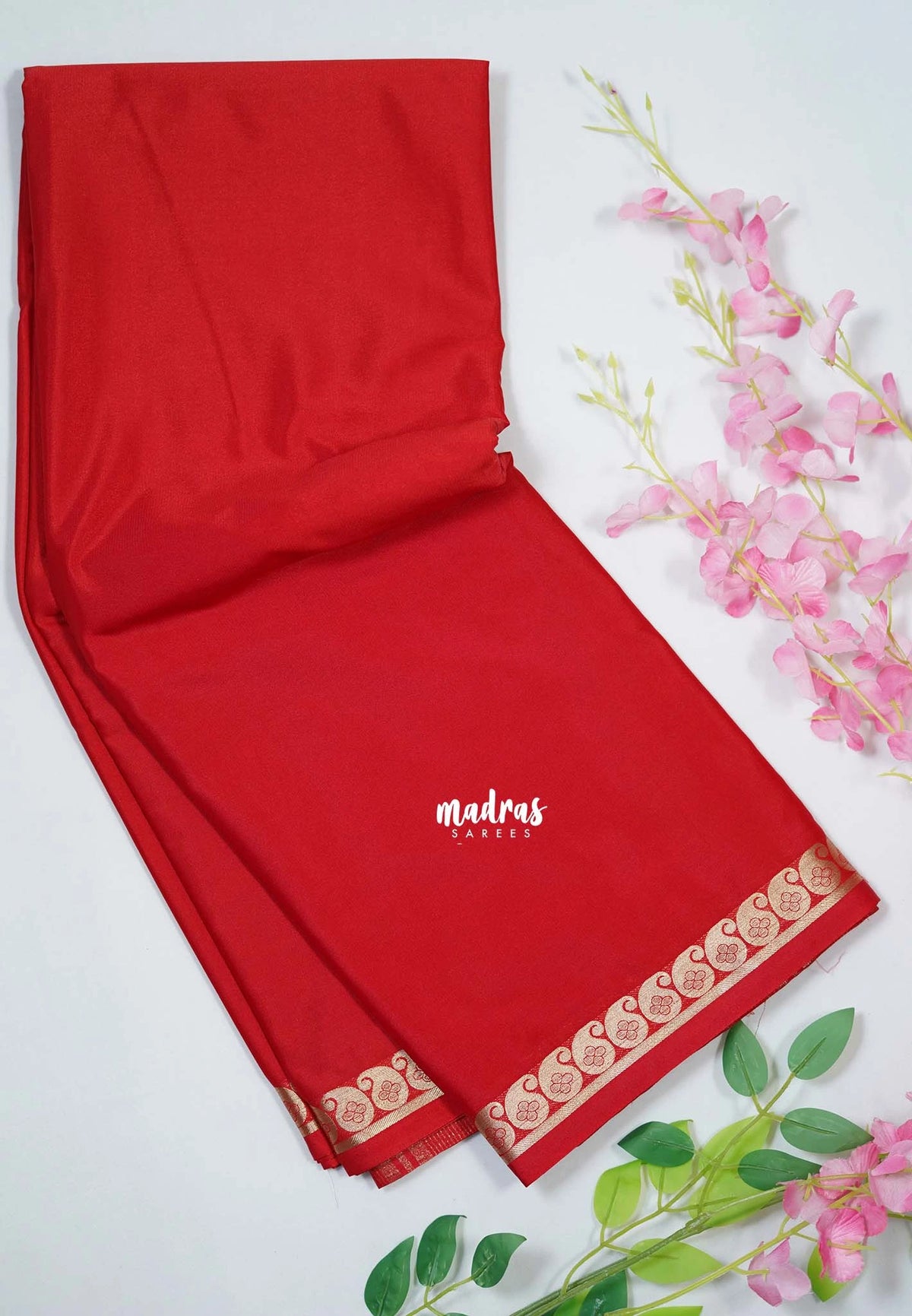 Tomato Red - Avantika - Semi Mysore Silk Saree with Small Mango Border - Perfect for Small Functions