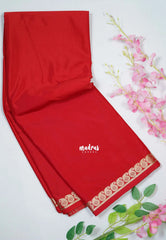 Tomato Red - Avantika - Semi Mysore Silk Saree with Small Mango Border - Perfect for Small Functions