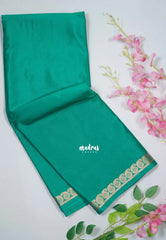 Bright Aqua Green - Avantika - Semi Mysore Silk Saree with Small Mango Border - Perfect for Small Functions