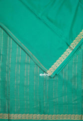 Bright Aqua Green - Avantika - Semi Mysore Silk Saree with Small Mango Border - Perfect for Small Functions