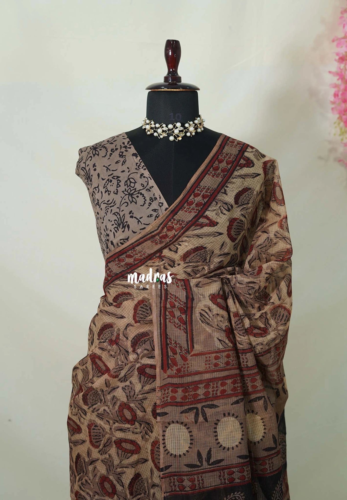 Earthen Beige - Pure Kota Doriya with Bagru Printed Saree - Perfect for Office Wear | Casual Wear | Summer Wear